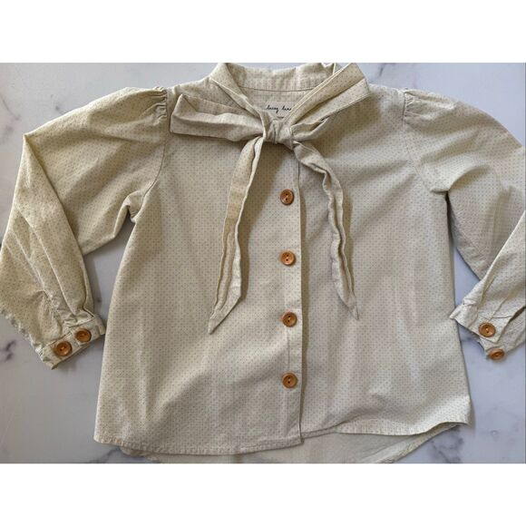 Lacey Lane size 5 Harriette little girls bow collar cream mini polka dot long sl - Picture 3 of 8